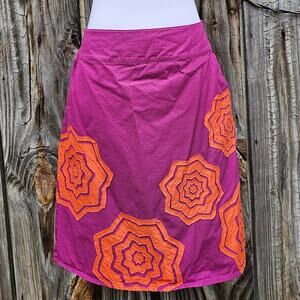 A-Line Skirt Boden Size 12R Magenta Purple Orange Applique Flower 100% Cotton
